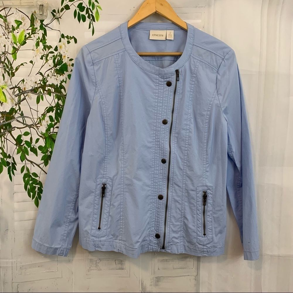 Chico’s Blue Zippered Buttoned Jacket